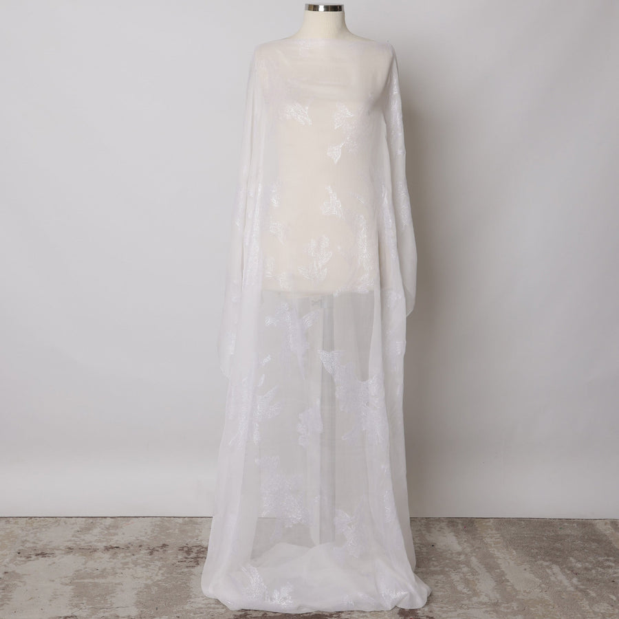 White Somali Silk Chiffon Dirac Fabric with Metallic Lurex, 3.5 Meters, 140 cm Width, Made in South Korea-D21123