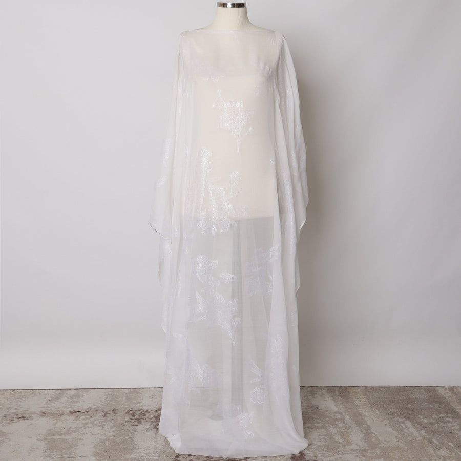 قماش شيفون حرير صومالي أبيض مع لوركس معدني، 3.5 متر، عرض 140 سم، صنع في كوريا الجنوبية-D21124