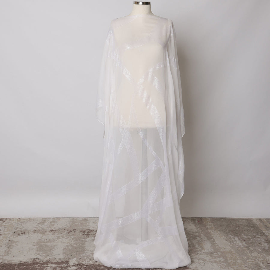 White Somali Silk Chiffon Dirac Fabric with Metallic Lurex, 3.5 Meters, 140 cm Width, Made in South Korea-D21125