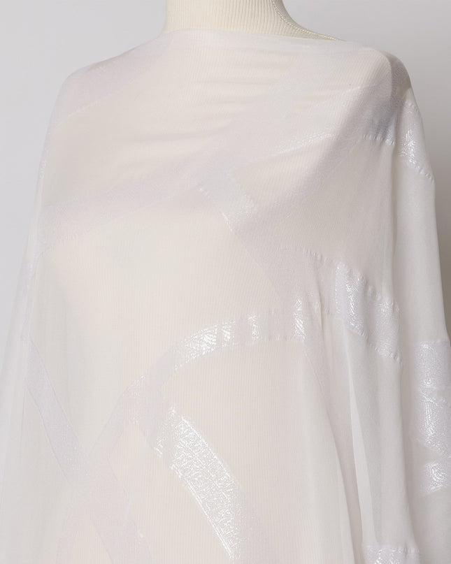 White Somali Silk Chiffon Dirac Fabric with Metallic Lurex, 3.5 Meters, 140 cm Width, Made in South Korea-D21125