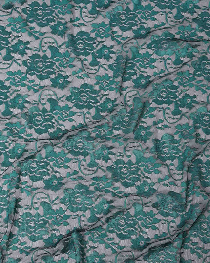 Teal Green Floral Lace Fabric, 110 cm Width, Synthetic Material from Indonesia-D21128