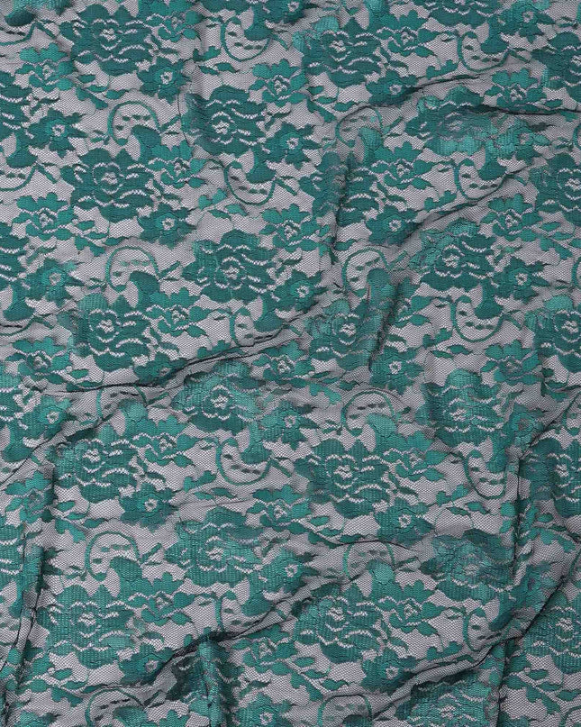 Teal Green Floral Lace Fabric, 110 cm Width, Synthetic Material from Indonesia-D21128