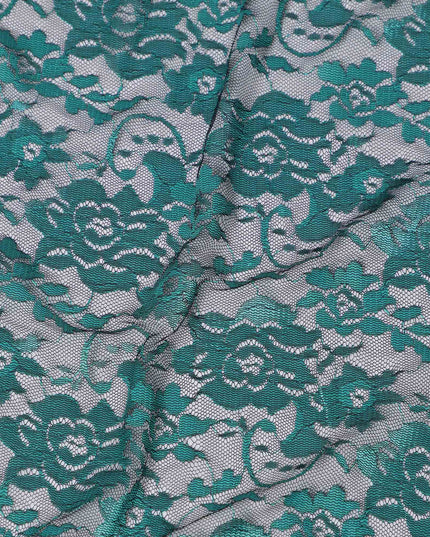 Teal Green Floral Lace Fabric, 110 cm Width, Synthetic Material from Indonesia-D21128