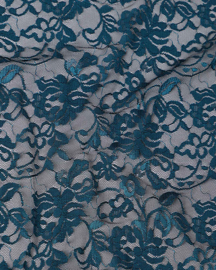 Petrol Blue Floral Lace Fabric, 110 cm Width, Synthetic Material from Indonesia-D21129