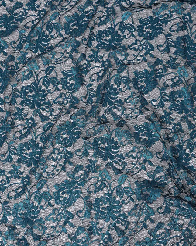 Petrol Blue Floral Lace Fabric, 110 cm Width, Synthetic Material from Indonesia-D21129