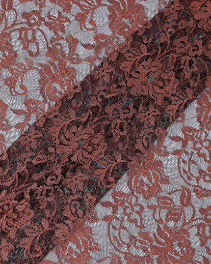 Burnt Orange Floral Lace Fabric, 110 cm Width, Synthetic Material from Indonesia-D21130