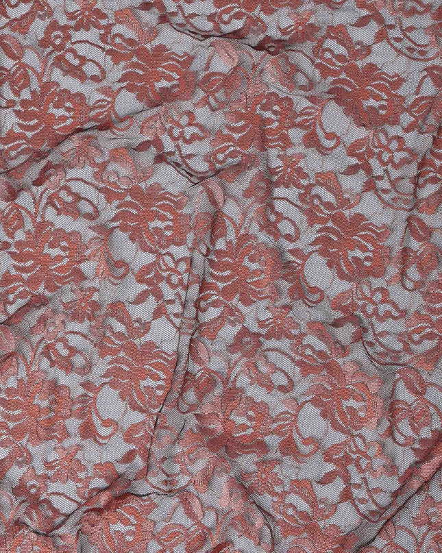 Burnt Orange Floral Lace Fabric, 110 cm Width, Synthetic Material from Indonesia-D21130