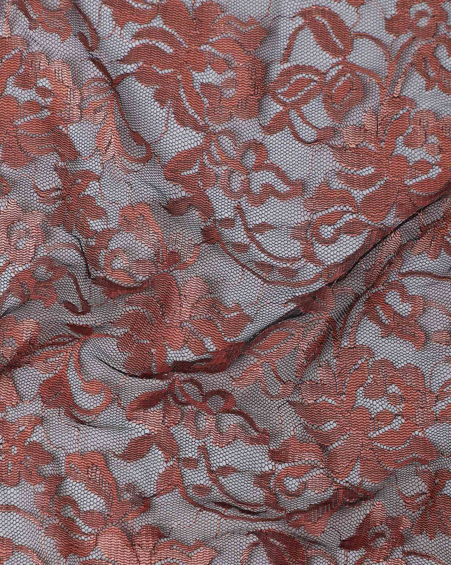 Burnt Orange Floral Lace Fabric, 110 cm Width, Synthetic Material from Indonesia-D21130