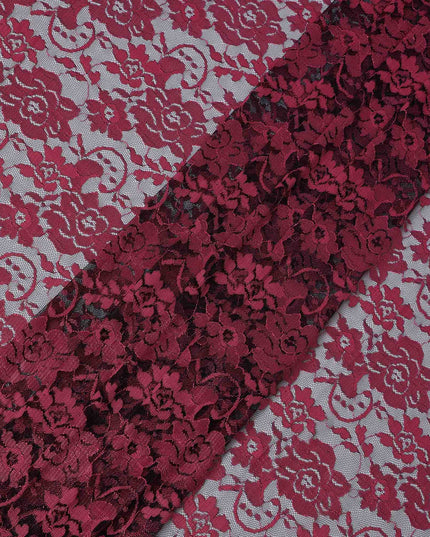 Deep Red Floral Lace Fabric, 110 cm Width, Synthetic Material from Indonesia-D21132