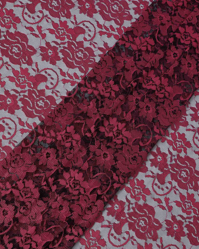 Deep Red Floral Lace Fabric, 110 cm Width, Synthetic Material from Indonesia-D21132