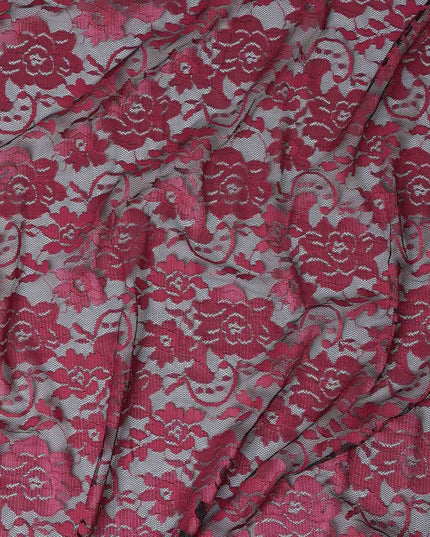 Deep Red Floral Lace Fabric, 110 cm Width, Synthetic Material from Indonesia-D21132