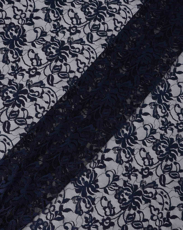 Navy Blue Floral Lace Fabric, 110 cm Width, Synthetic Material from Indonesia-D21133