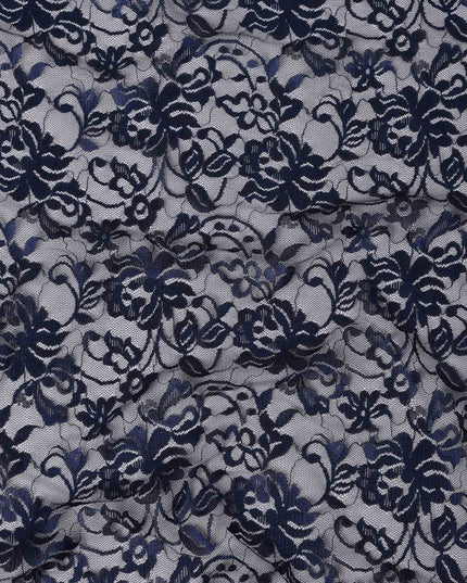 Navy Blue Floral Lace Fabric, 110 cm Width, Synthetic Material from Indonesia-D21133