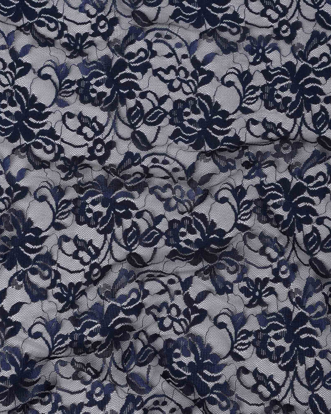 Navy Blue Floral Lace Fabric, 110 cm Width, Synthetic Material from Indonesia-D21133