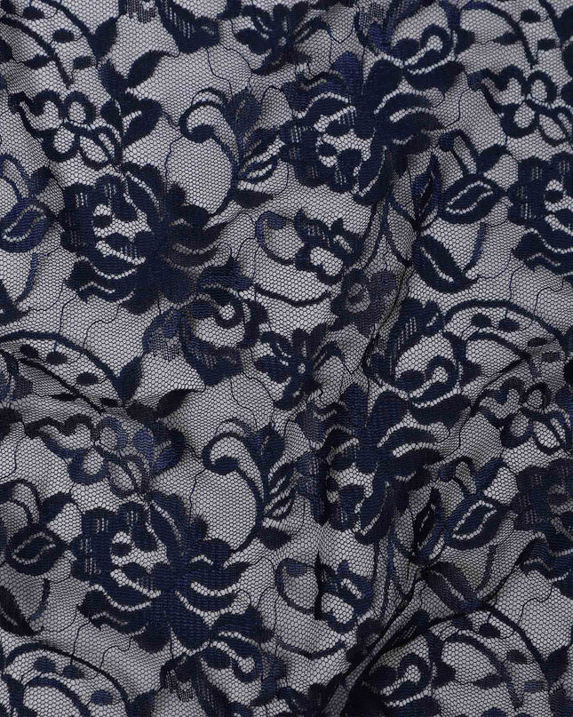 Navy Blue Floral Lace Fabric, 110 cm Width, Synthetic Material from Indonesia-D21133