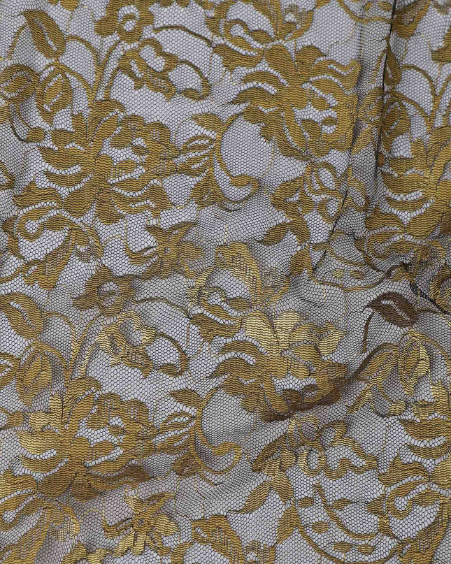 Golden Yellow Floral Lace Fabric, 110 cm Width, Synthetic Material from Indonesia-D21134