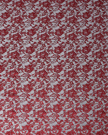 Ruby Red Floral Lace Fabric, 110 cm Width, Synthetic Material from Indonesia-D21136