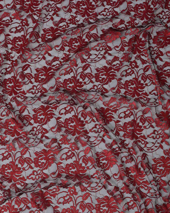 Ruby Red Floral Lace Fabric, 110 cm Width, Synthetic Material from Indonesia-D21136