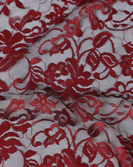 Ruby Red Floral Lace Fabric, 110 cm Width, Synthetic Material from Indonesia-D21136