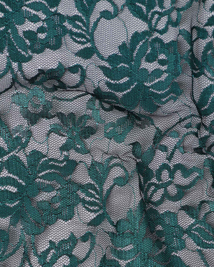 Teal Blue Floral Lace Fabric, 110 cm Width, Synthetic Material from Indonesia-D21137