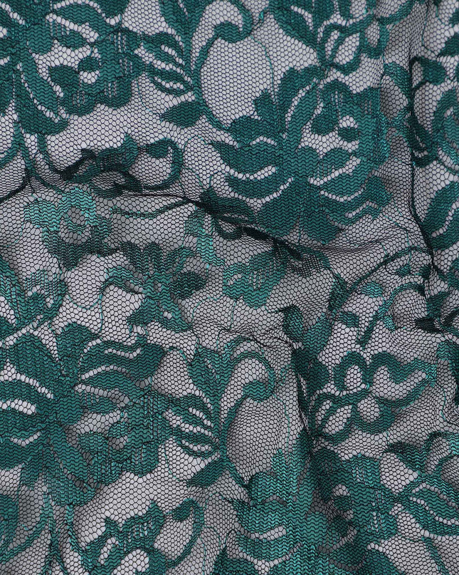 Teal Blue Floral Lace Fabric, 110 cm Width, Synthetic Material from Indonesia-D21137