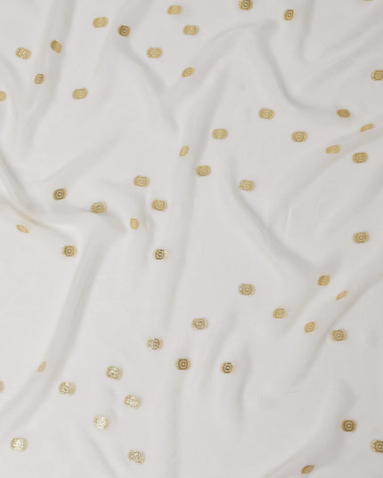 Cream Silk Chiffon Fabric with Gold Metallic Lurex Dots, 110 cm Width, Made in South Korea-D21139