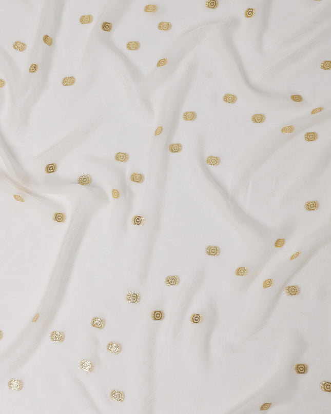 Cream Silk Chiffon Fabric with Gold Metallic Lurex Dots, 110 cm Width, Made in South Korea-D21139