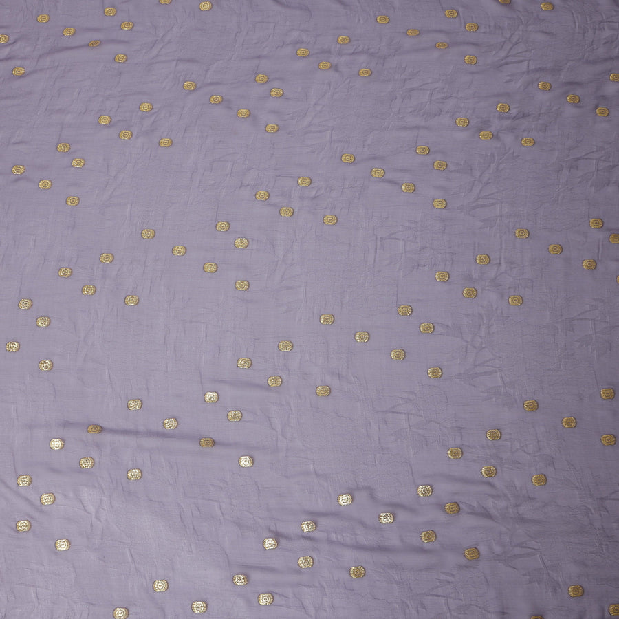 قماش شيفون حرير باللون الرمادي اللافندر مع نقاط لوريكس ذهبية معدنية، عرض 110 سم، صنع في كوريا الجنوبية-D21140