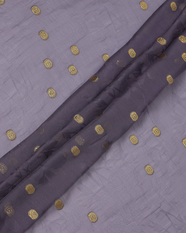 Lavender Grey Silk Chiffon Fabric with Gold Metallic Lurex Dots, 110 cm Width, Made in South Korea-D21140