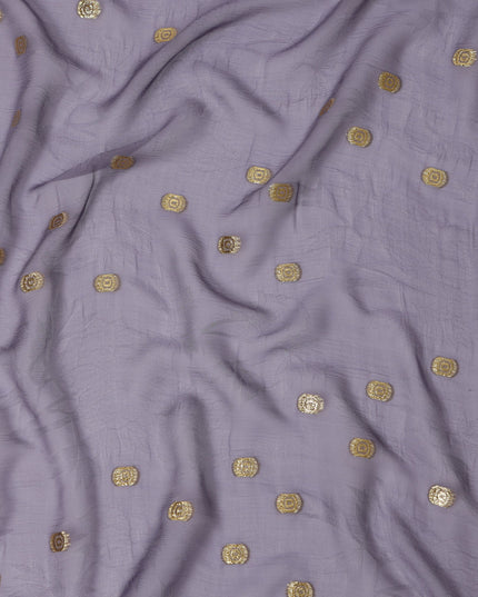 Lavender Grey Silk Chiffon Fabric with Gold Metallic Lurex Dots, 110 cm Width, Made in South Korea-D21140