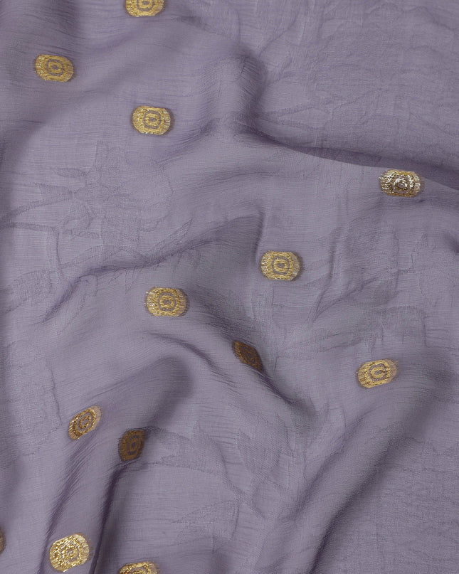 Lavender Grey Silk Chiffon Fabric with Gold Metallic Lurex Dots, 110 cm Width, Made in South Korea-D21140