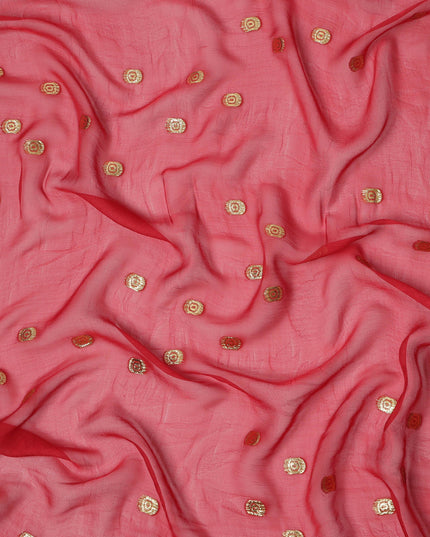 Red Silk Chiffon Fabric with Metallic Lurex, 110 cm Width, Made in South Korea-D21141