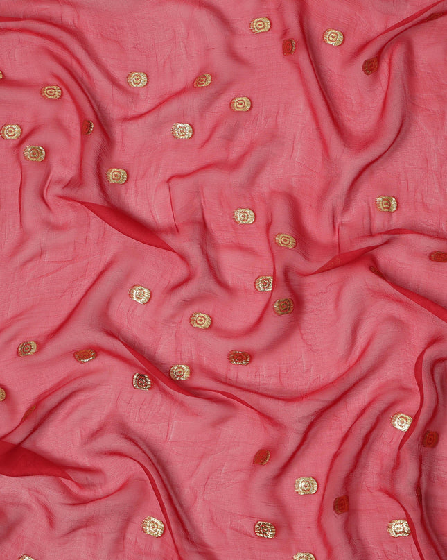 Red Silk Chiffon Fabric with Metallic Lurex, 110 cm Width, Made in South Korea-D21141