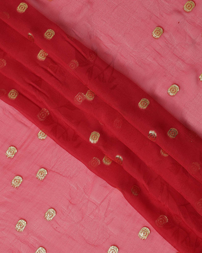 Red Silk Chiffon Fabric with Metallic Lurex, 110 cm Width, Made in South Korea-D21141