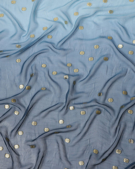 Dusty Blue Silk Chiffon Fabric with Metallic Lurex, 110 cm Width, Ombre Design, Made in South Korea-D21144