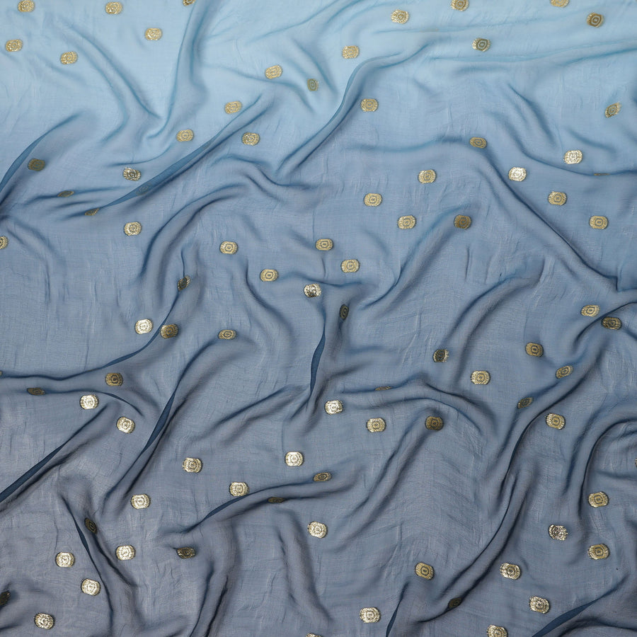 Dusty Blue Silk Chiffon Fabric with Metallic Lurex, 110 cm Width, Ombre Design, Made in South Korea-D21144