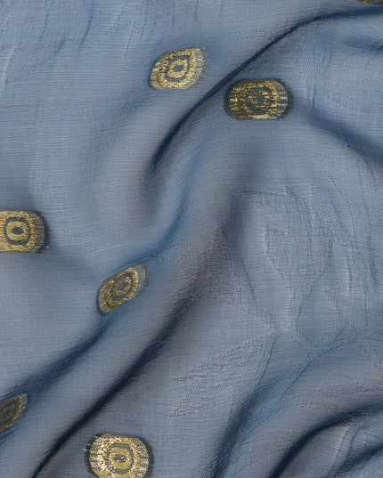 Dusty Blue Silk Chiffon Fabric with Metallic Lurex, 110 cm Width, Ombre Design, Made in South Korea-D21144