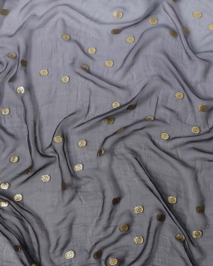 Charcoal Grey Silk Chiffon Fabric with Metallic Lurex, 110 cm Width, Ombre Design, Made in South Korea-D21145