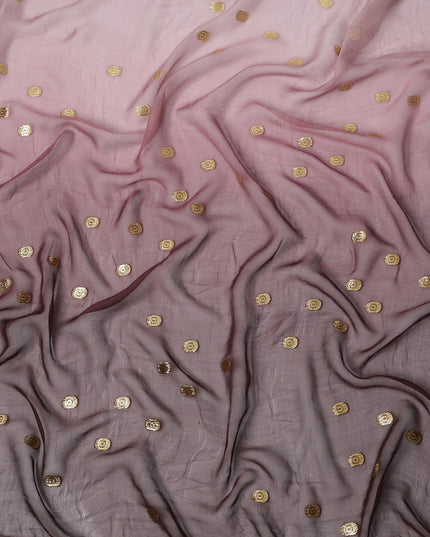 Dusty Rose Silk Chiffon Fabric with Metallic Lurex, 110 cm Width, Ombre Design, Made in South Korea-D21149