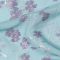 قماش شيفون حرير أزرق مائي مع تطريز زهور لافندر ولوركس معدني، عرض 110 سم، صنع في كوريا الجنوبية-D21153