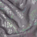 Grey Silk Chiffon Fabric with Silver Floral Embroidery and Metallic Lurex, 110 cm Width, Made in South Korea-D21155