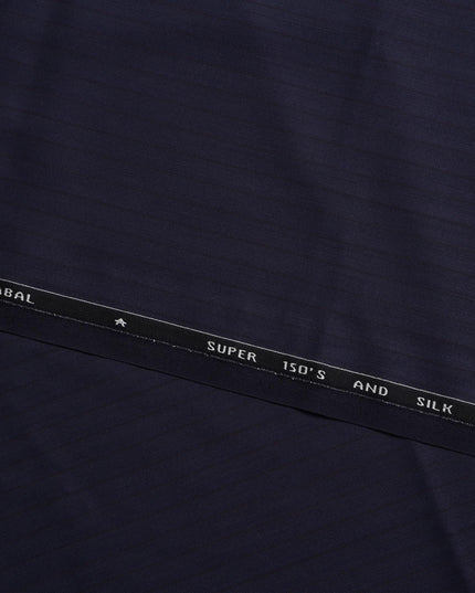 Navy Blue SCABAL Super 150's Wool and Silk Suiting Fabric - 3.5 Meters, 150 cm Width, Made in the UK-D21254