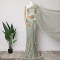 Mint Green Metallic French Chantilly Lace Fabric with Stone Work, 5.5 Meters, 110 cm Width-EC-402-0021459 Regal Fabrics