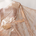 Rose Gold Metallic French Chantilly Lace Fabric with Stone Work, 5.5 Meters, 110 cm Width-EC-402-0021460
