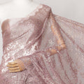Mauve Metallic French Chantilly Lace Fabric with Stone Work, 5.5 Meters, 110 cm Width-EC-402-0021463
