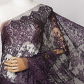 Deep Purple Metallic French Chantilly Lace Fabric with Stone Work, 5.5 Meters, 110 cm Width-EC-402-0021464