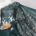 Teal Green Metallic French Chantilly Lace Fabric with Stone Work, 5.5 Meters, 110 cm Width-EC-402-0021466 Regal Fabrics