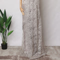 Light Purple, Grey Metallic French Chantilly Lace Fabric with Stone Work, 5.5 Meters, 110 cm Width-EC-402-0021470