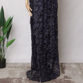 Midnight Blue French Chantilly Lace Fabric with Stone Work, 5.5 Meters, 110 cm Width-EC-402-0021474 Regal Fabrics