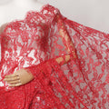 Scarlet Red French Chantilly Lace Fabric with Stone Work, 5.5 Meters, 110 cm Width-EC-402-0021477